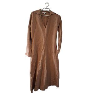 Vince. dress womens Medium cotton linen blend midi tan khaki minimalist pckts